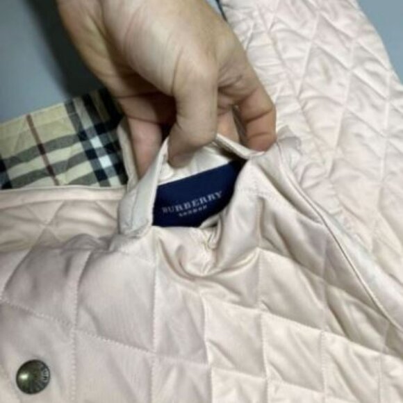 Burberry Pink Quilted Jacket Remove Hood Nova Check XL 14 Children Womens XS 0 2 - Picture 4 of 7